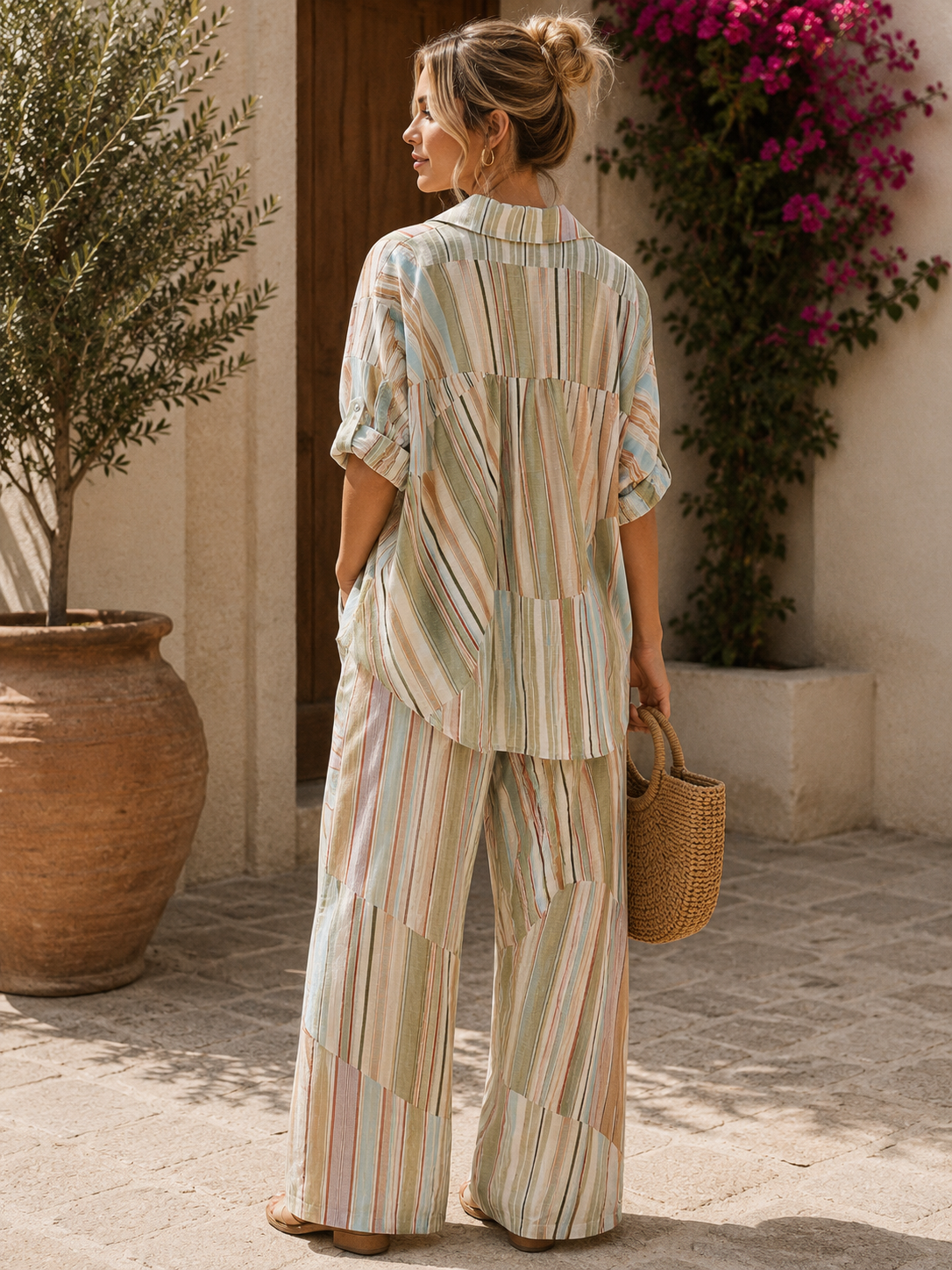 Green Stripes Linen Set