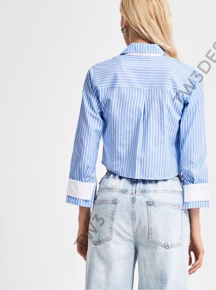 Striped Cropped Button-Down Shirt