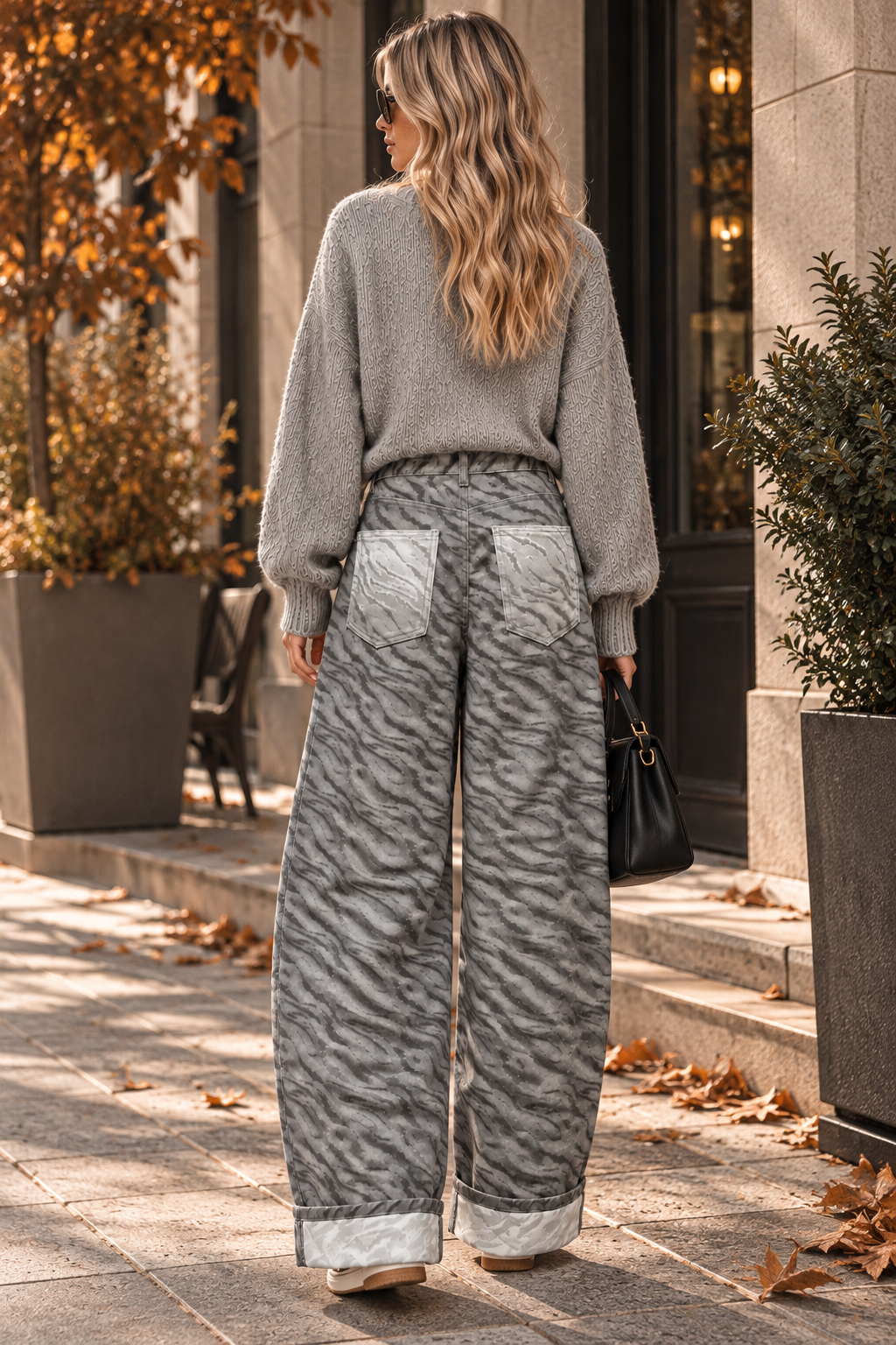 Grey Zebra Wide-Leg Jeans