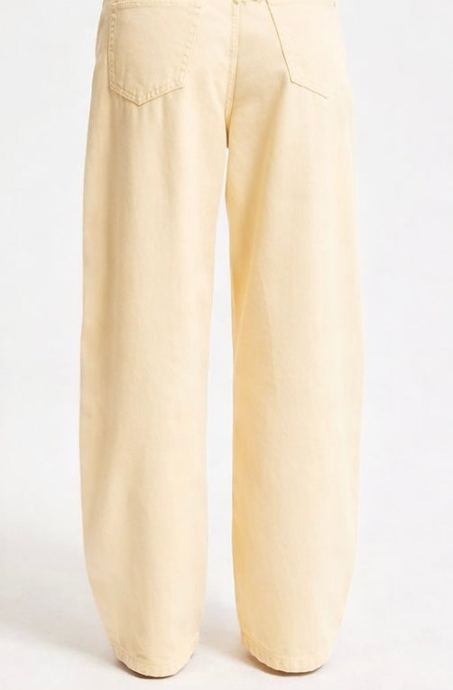 Beige Denim Turned-Hem Pants