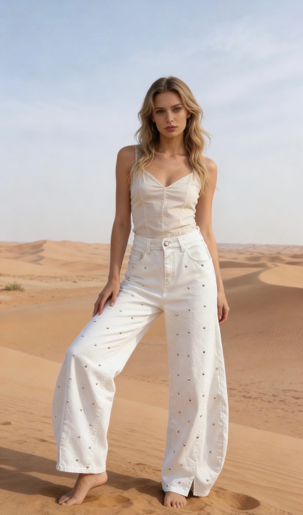 White Studs Pants
