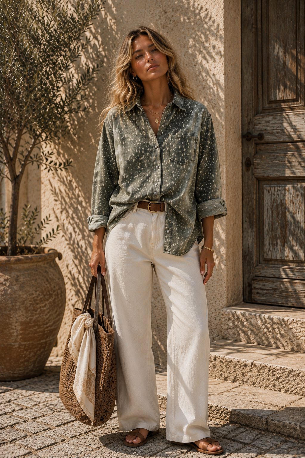 The Wild Meadow Denim Shirt – Olive Deer Print