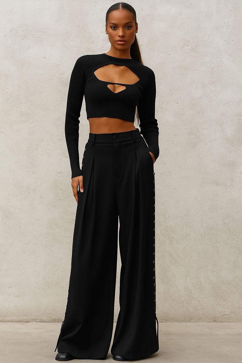 Wide-Leg Lace-Up Pants