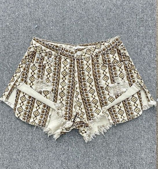Sahara Beige Tribal Print Shorts