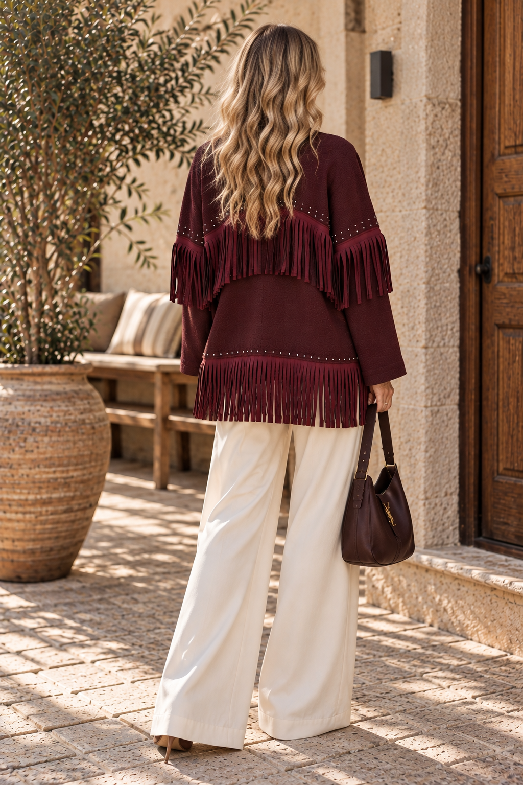 Fringed Suede Jacket – Burgundy