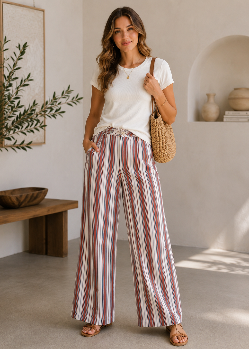 The Boardwalk Striped Wide-Leg Jeans