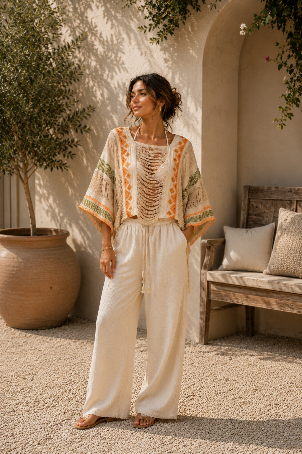 The Boho Edit Tribal Thread Short Sleeve Top