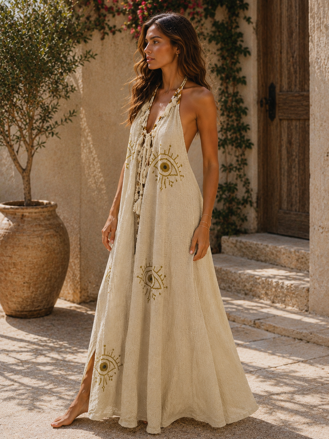 Boho Eye Block Print Dress