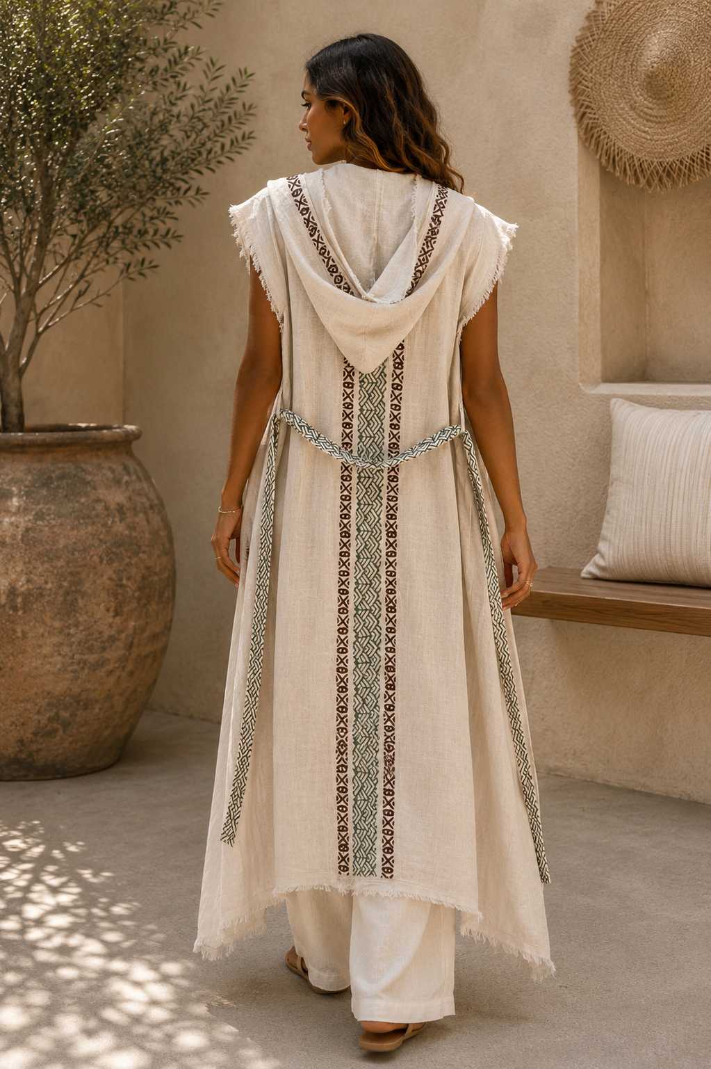 Tribal Embroidery Linen Vest