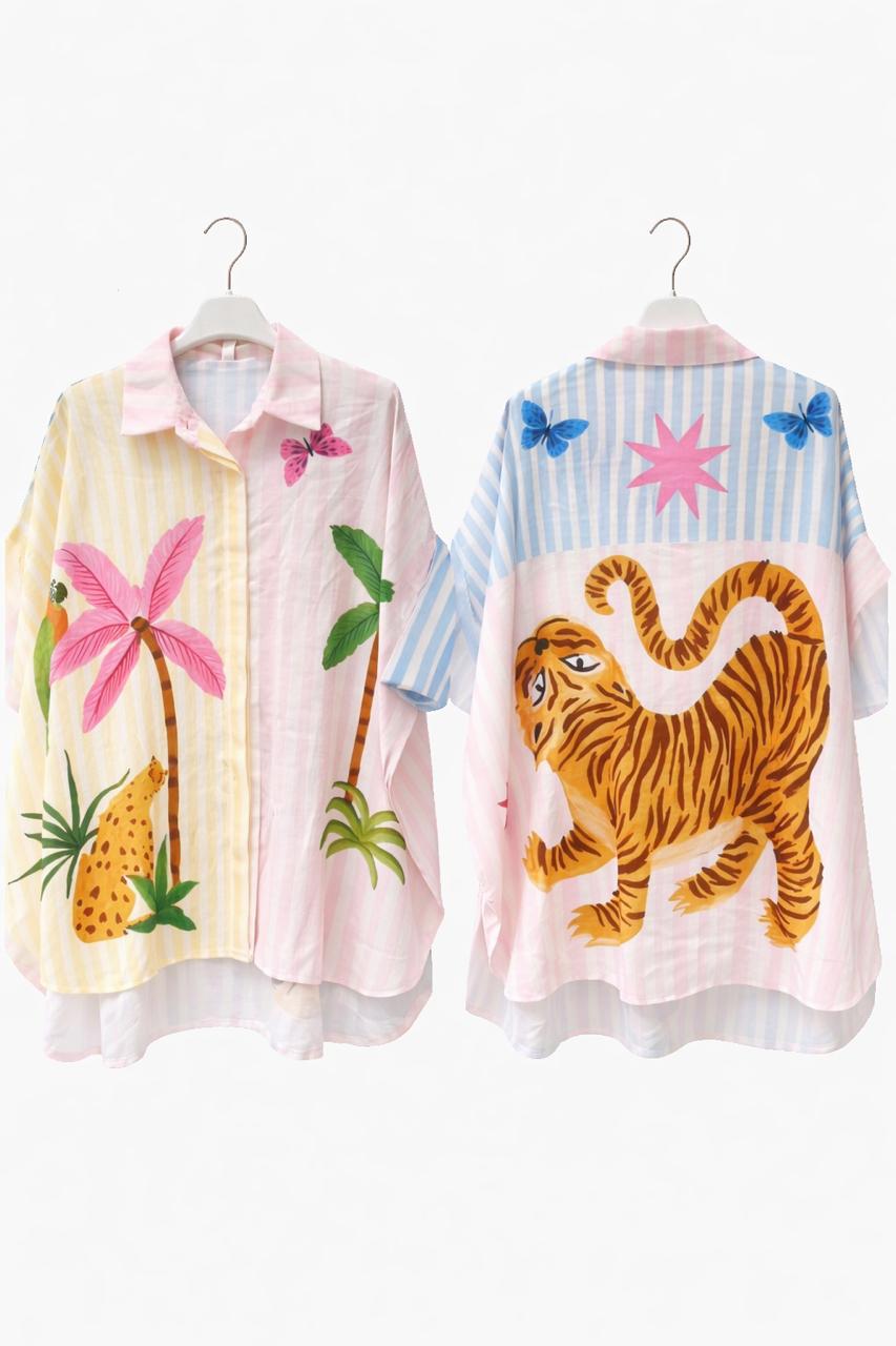 Tropical Print Loose Shirt & Pants Set