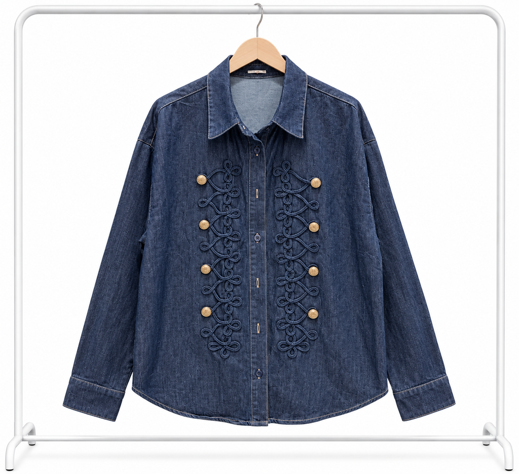 Braided Military Denim Shirt