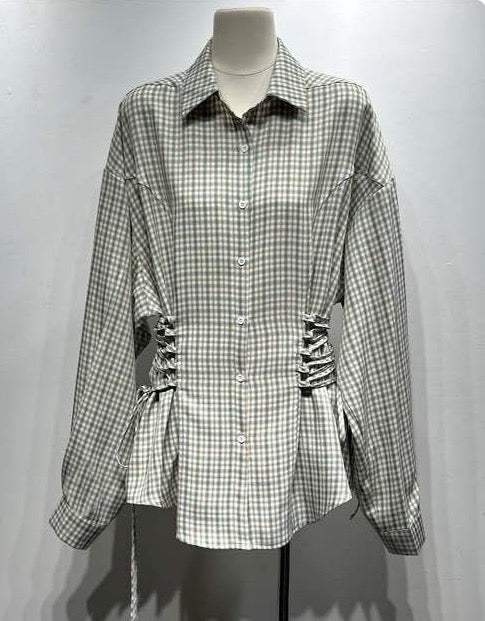 Checked Ruched Waist Shirt