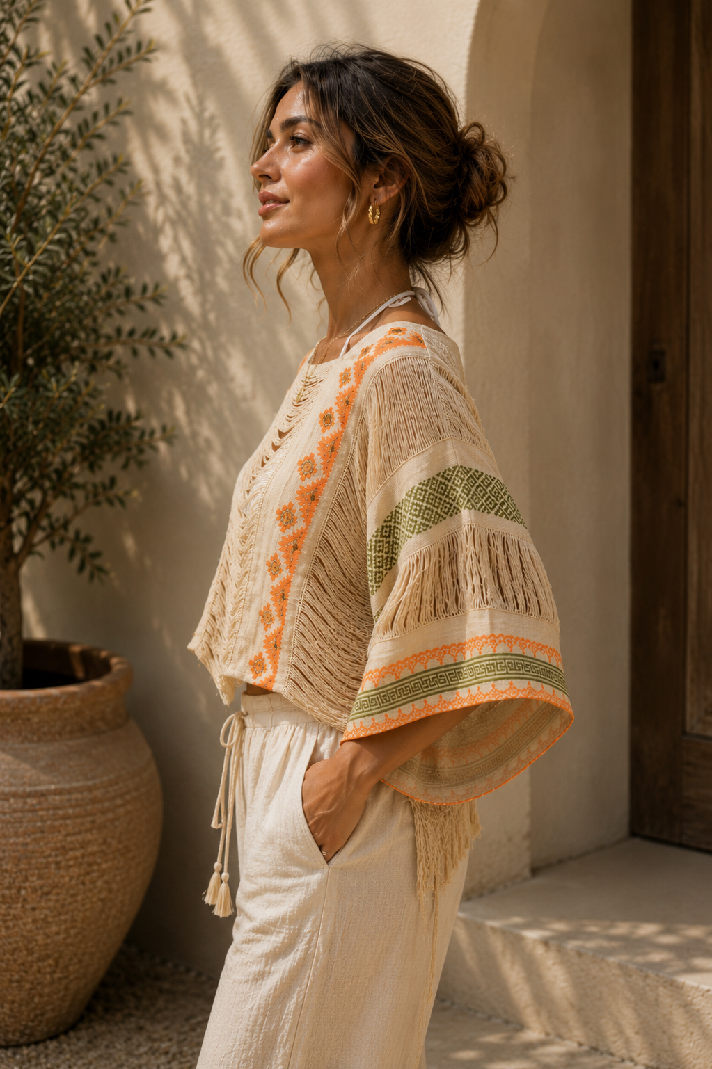 The Boho Edit Tribal Thread Short Sleeve Top
