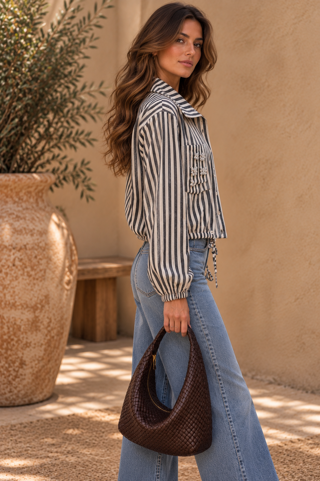 Striped Velvet Shirt Jacket