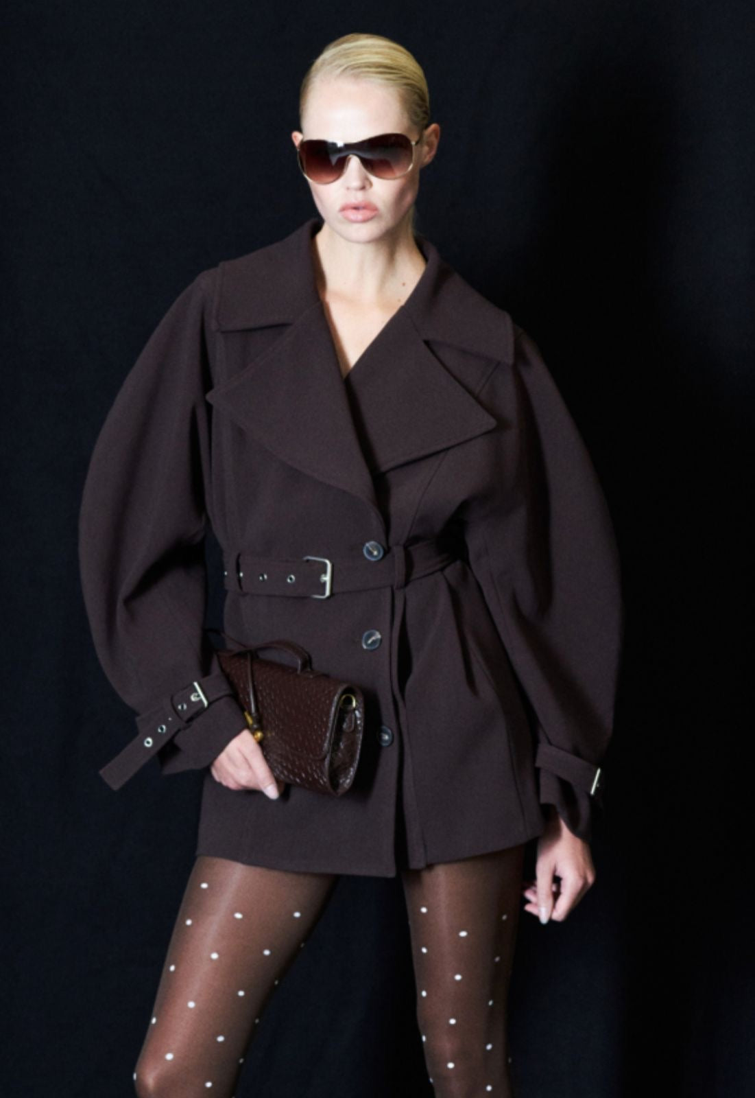 Burgundy Belted Structured Coat