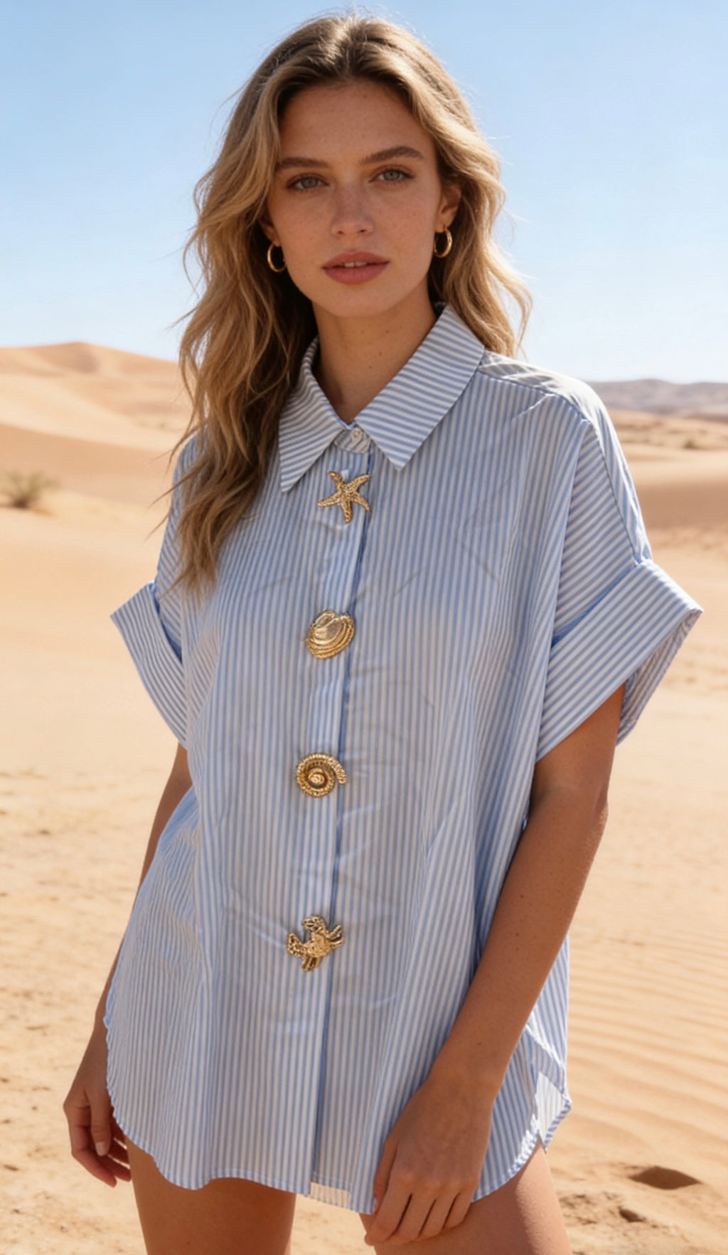 Striped Shirt with Gold Accent Embellishments