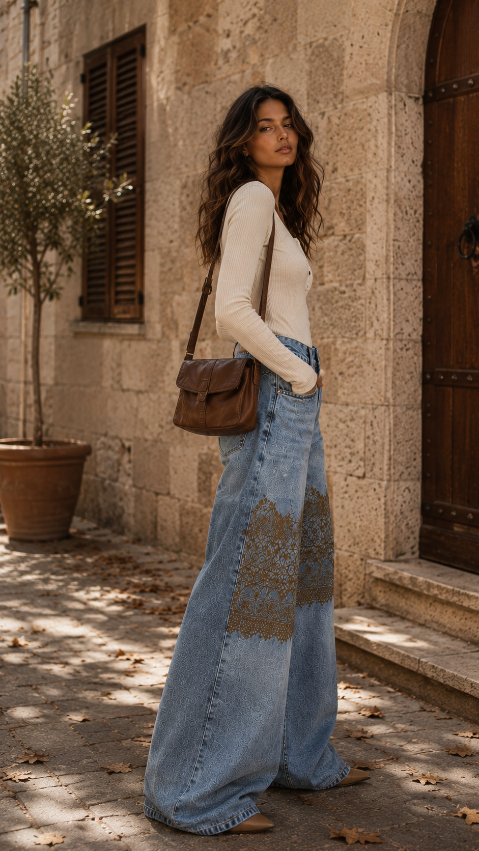 Light Print Wide-Leg Jeans