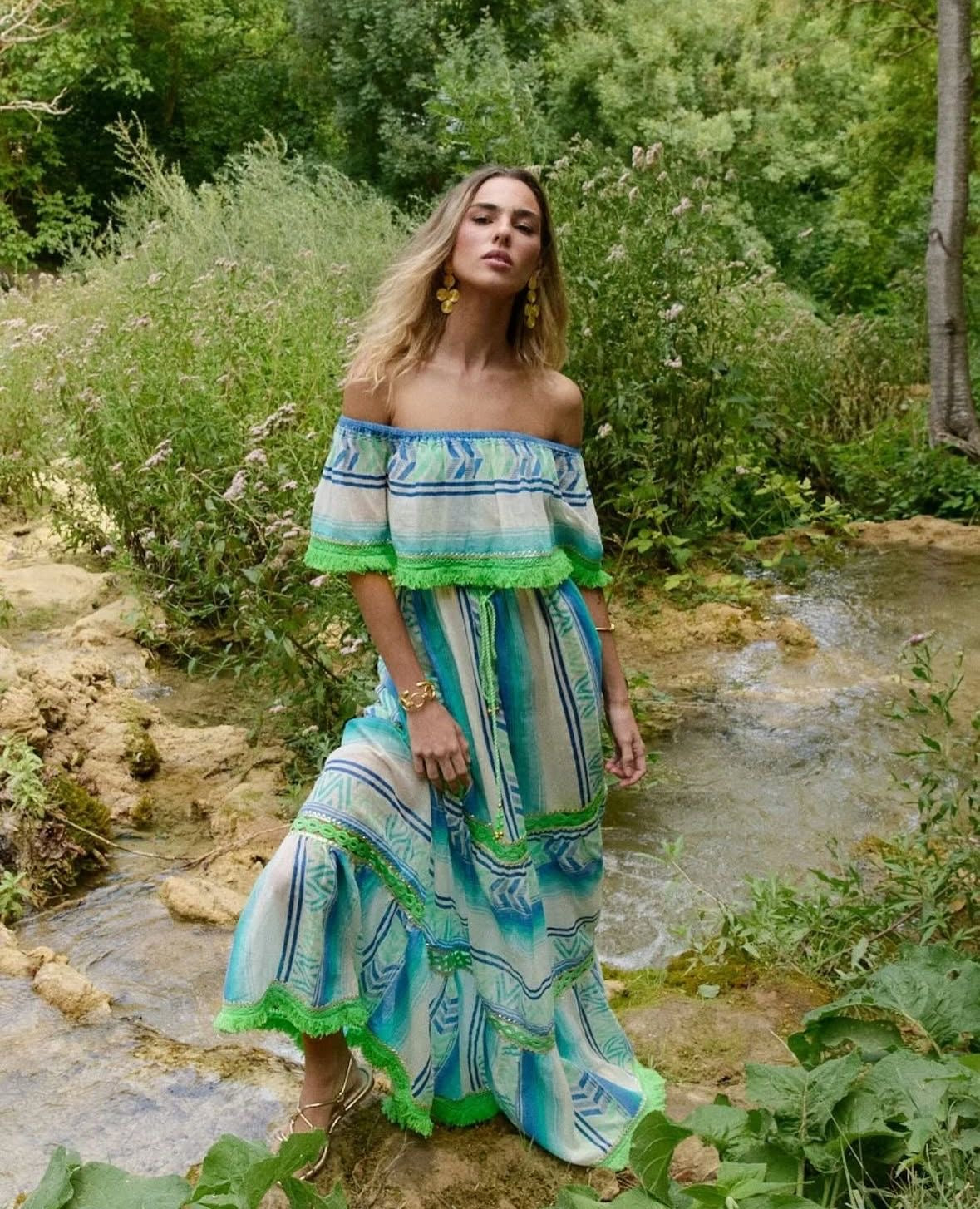 Colourful off shoulder Maxi Dress