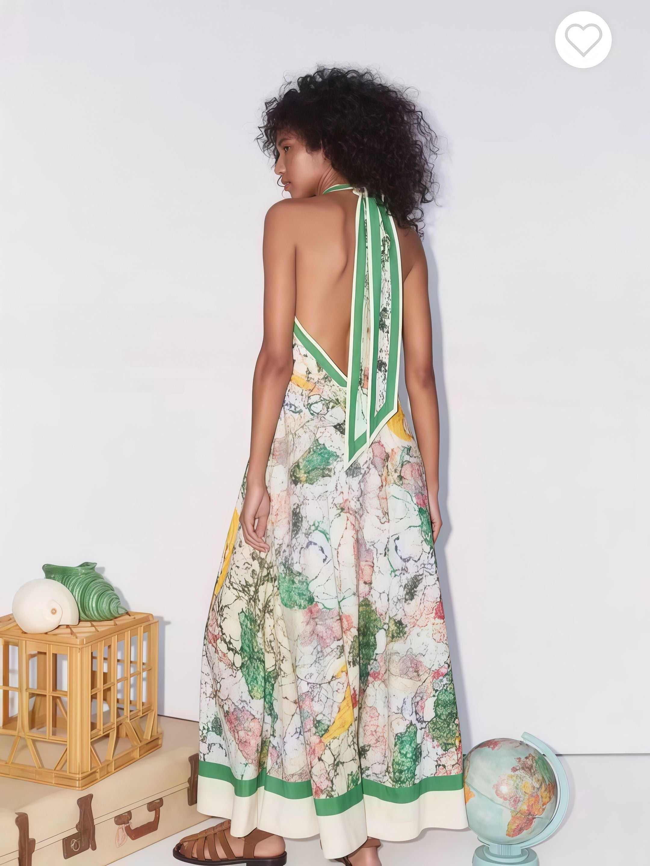 Sage Green Backless Printed Maxi Dress