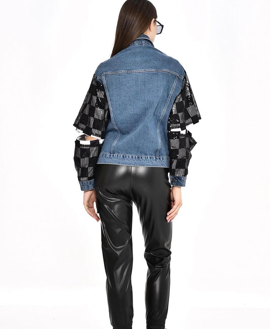 Plaid Sleeve Denim Jacket