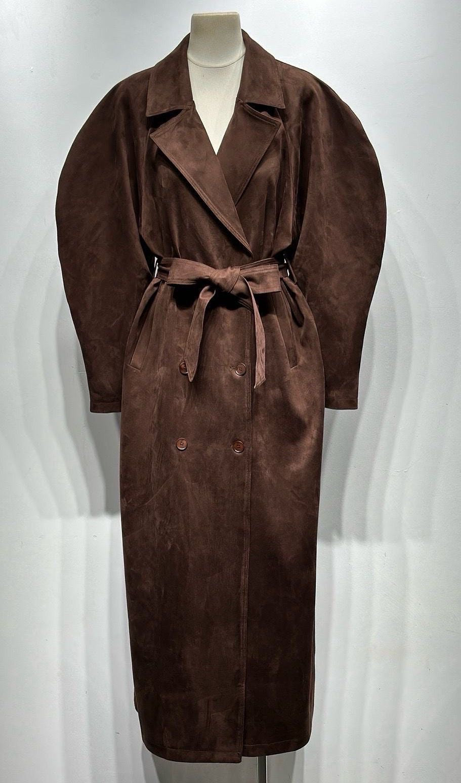 Suede Belted Trench Coat – Chocolate Brown