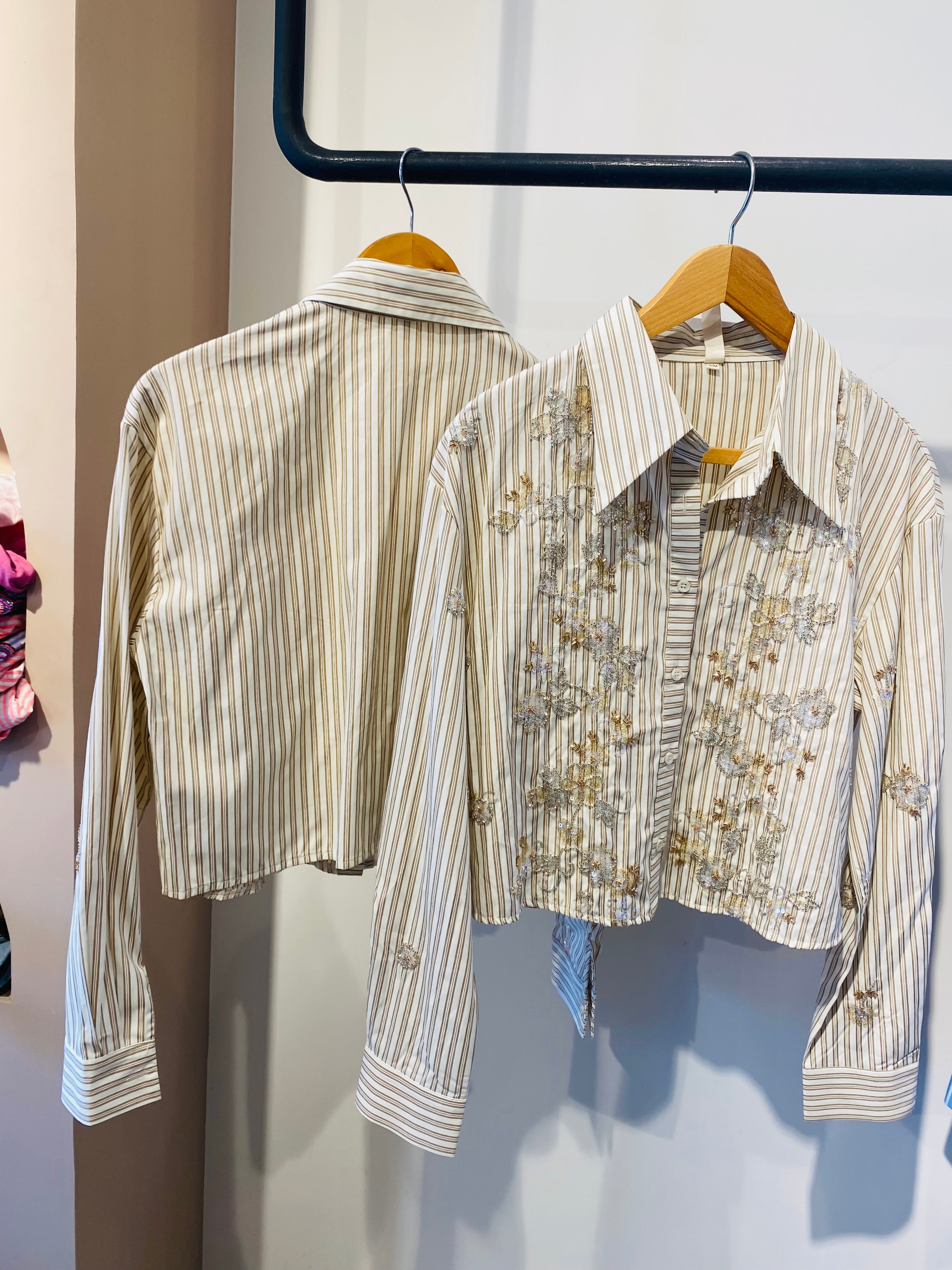 Beige Striped Emblem Shirt