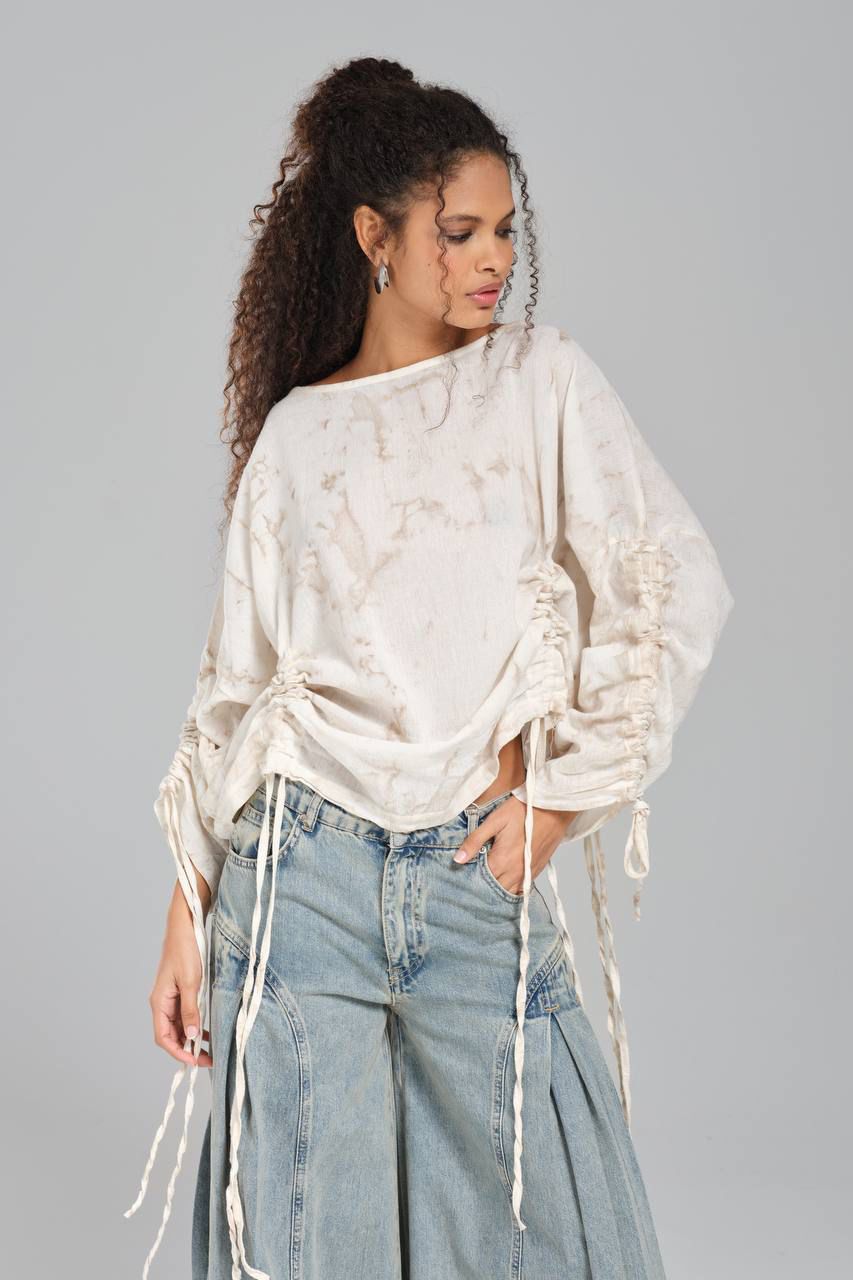 Ivory Marble Ruched Blouse