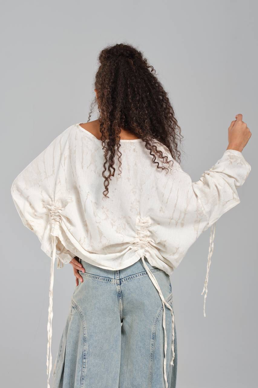 Ivory Marble Ruched Blouse