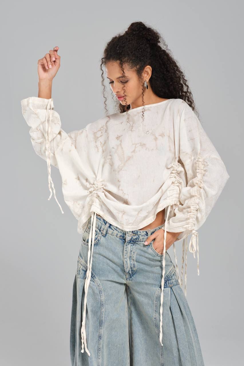Ivory Marble Ruched Blouse