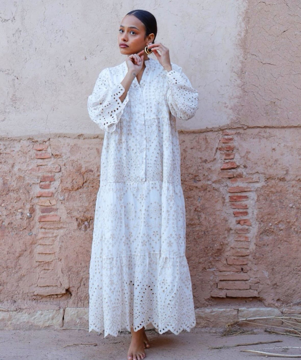 White Embroidered Bohemian Dress