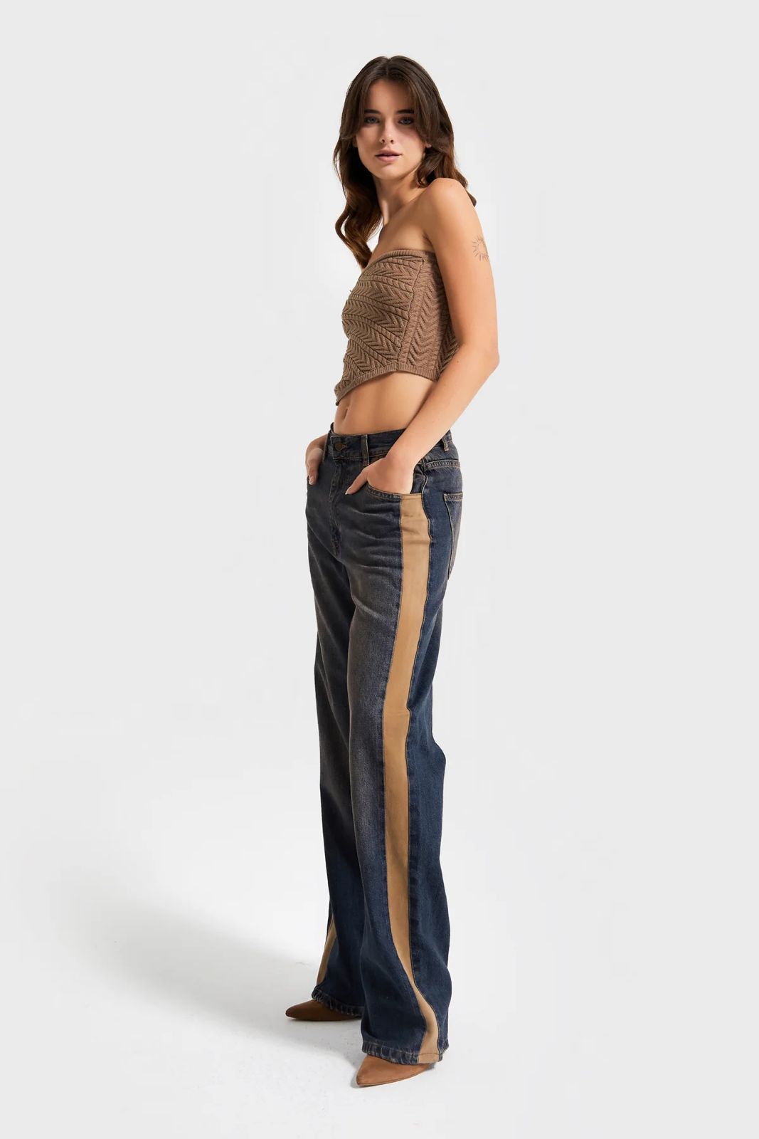 Two-Tone Side Panel Jeans