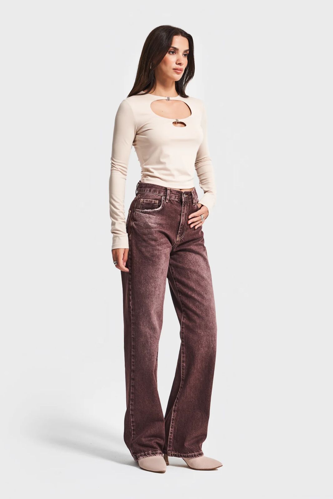 Washed Cocoa Straight-Leg Jeans