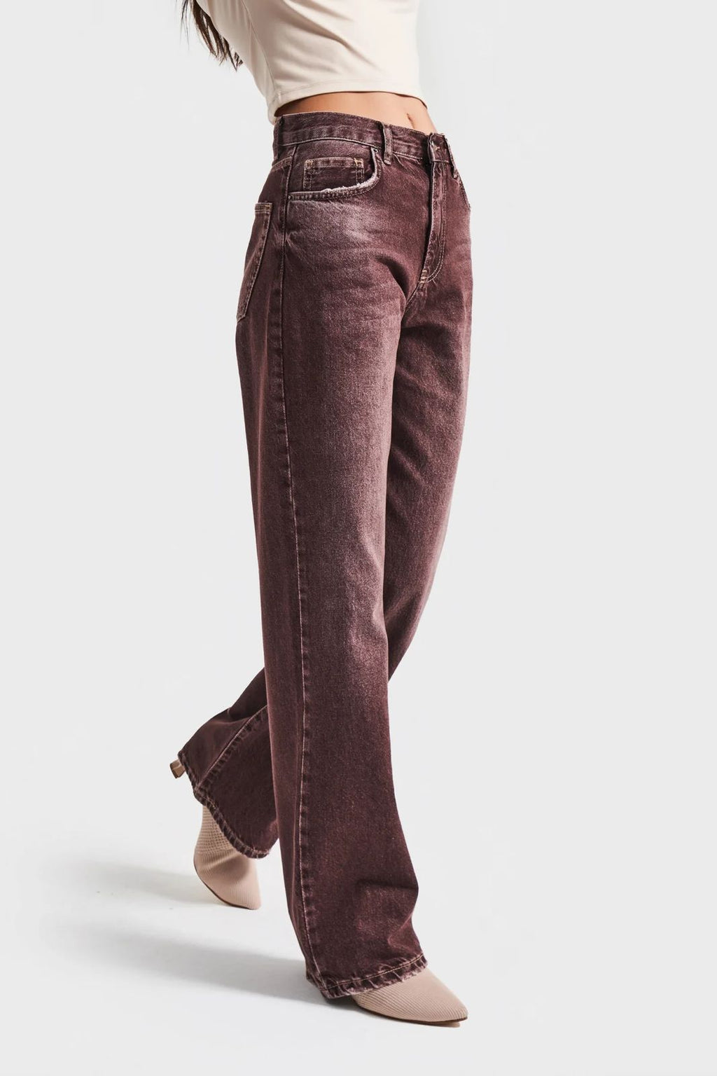 Washed Cocoa Straight-Leg Jeans