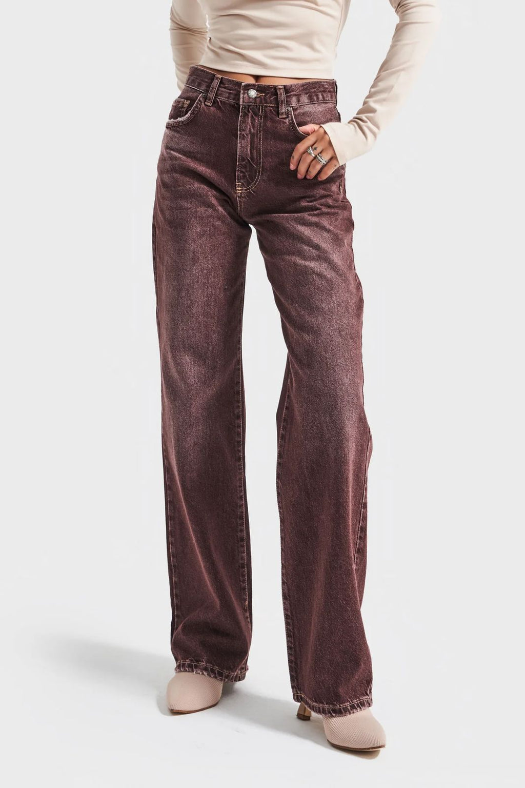 Washed Cocoa Straight-Leg Jeans