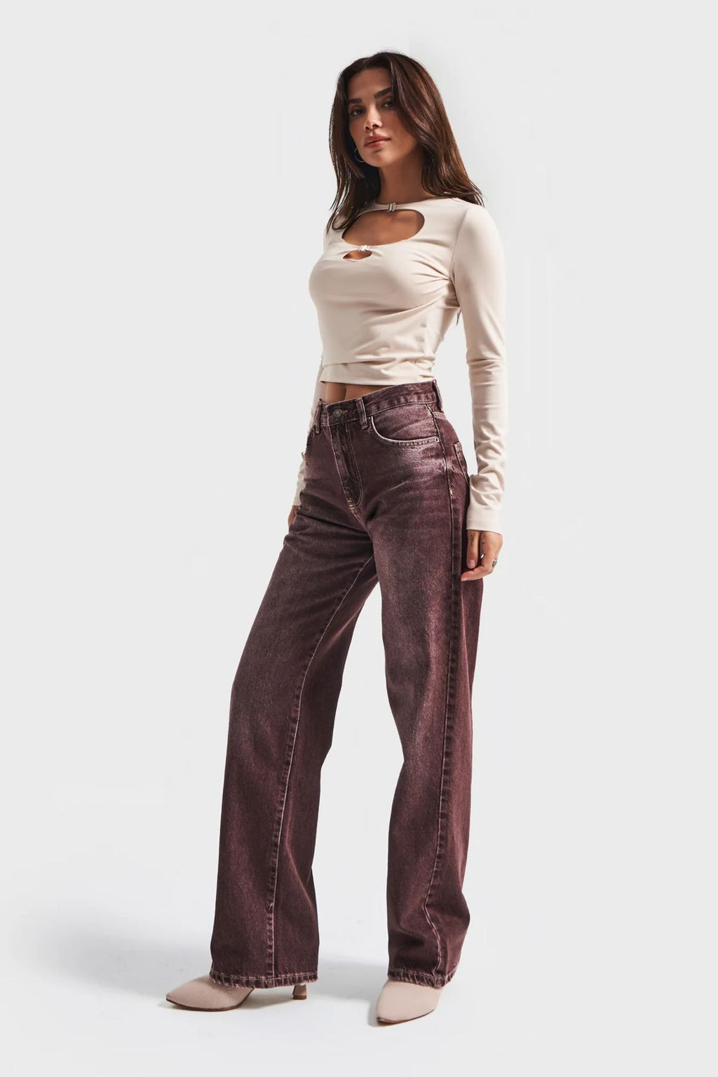 Washed Cocoa Straight-Leg Jeans