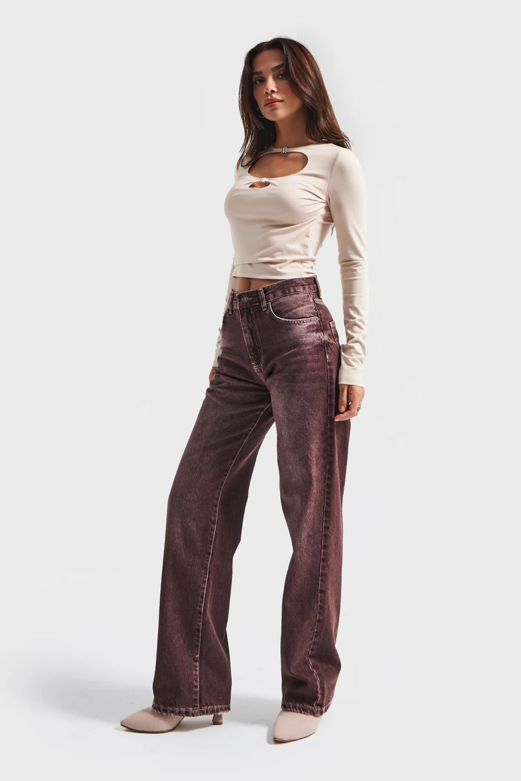 Washed Cocoa Straight-Leg Jeans