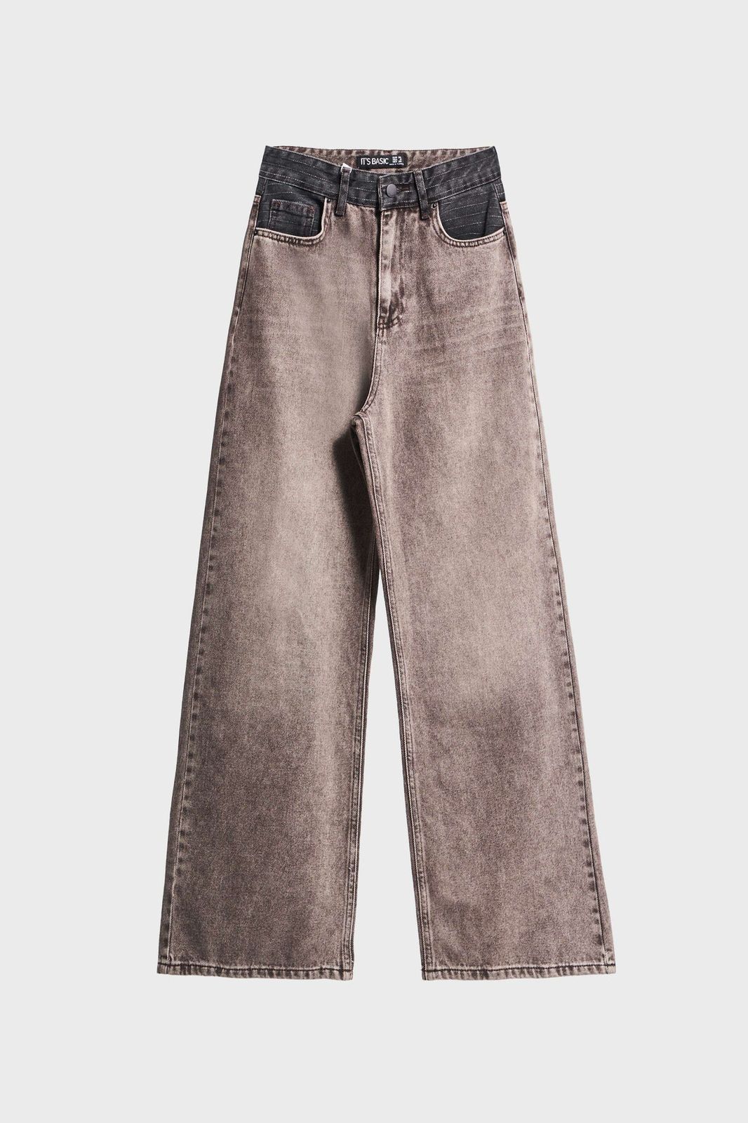 Two-Tone Waistband Washed Grey Jeans