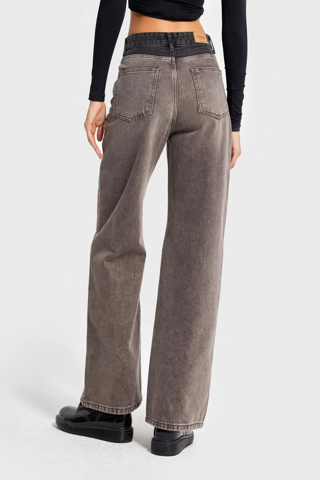 Two-Tone Waistband Washed Grey Jeans