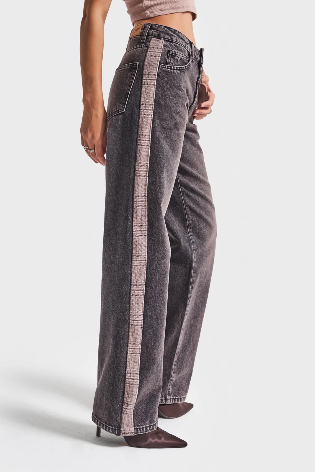 Charcoal Denim with Plaid Side Panel