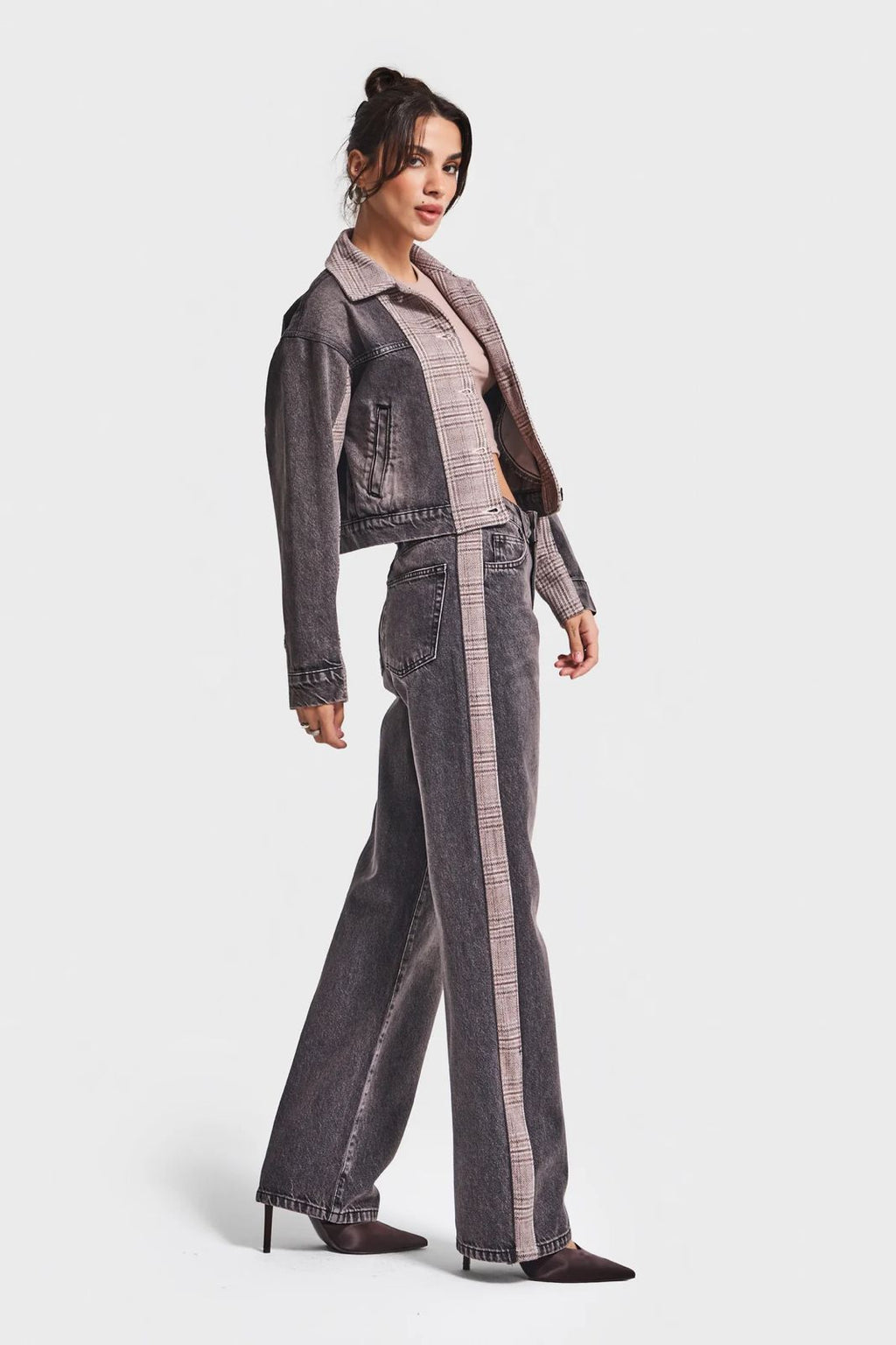 Charcoal Denim with Plaid Side Panel