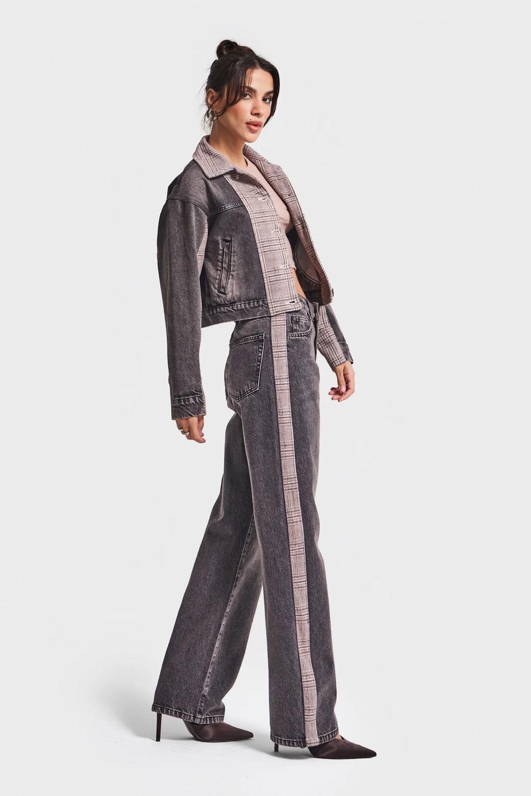 Charcoal Denim with Plaid Side Panel