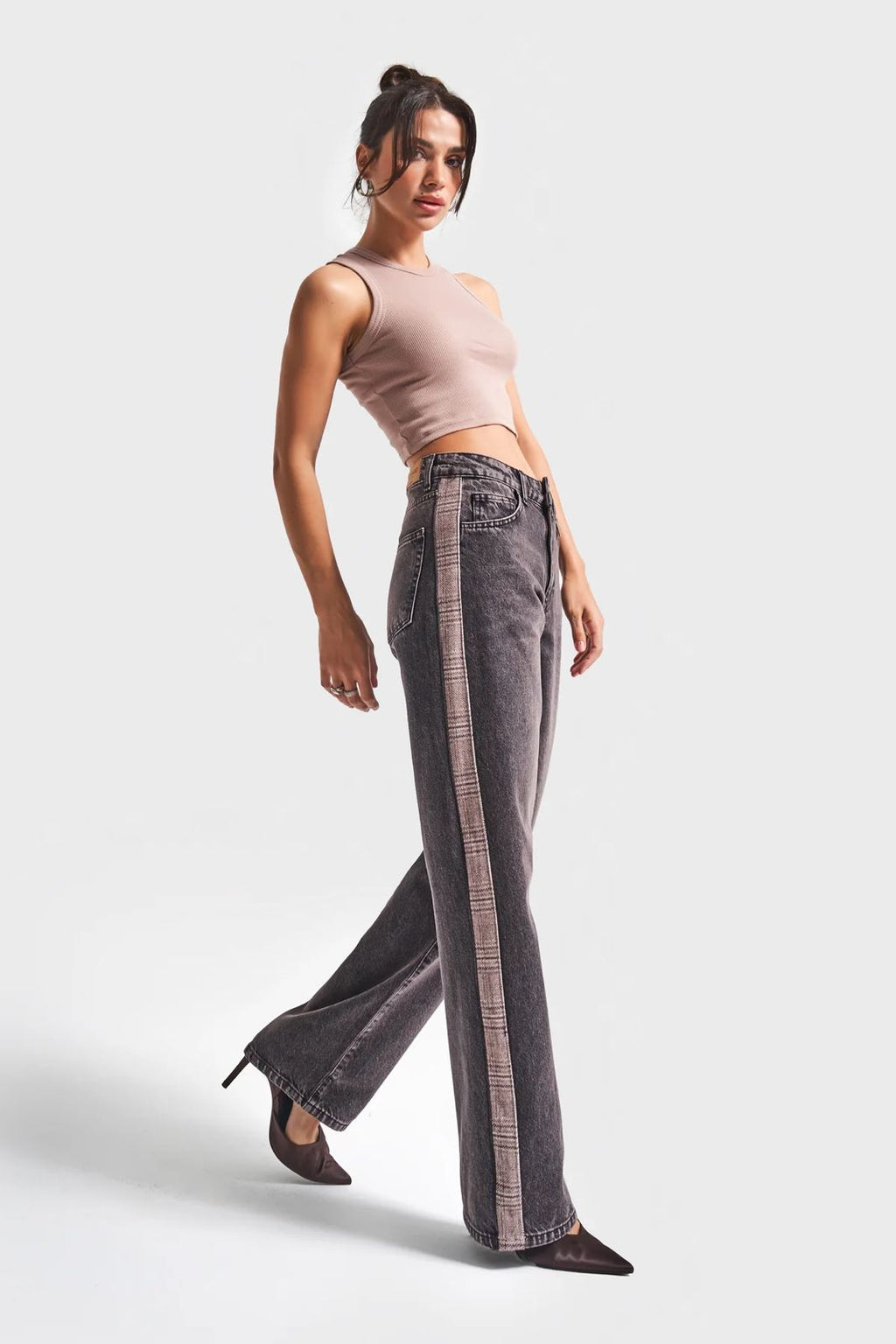 Charcoal Denim with Plaid Side Panel