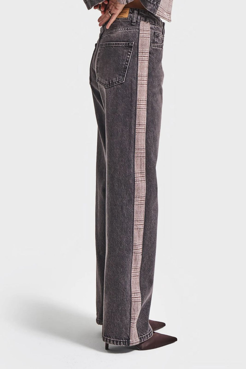 Charcoal Denim with Plaid Side Panel