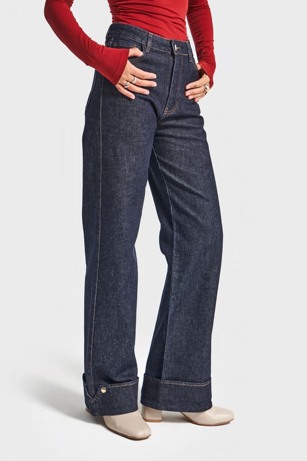 Dark Indigo Cuffed Straight-Leg Jeans