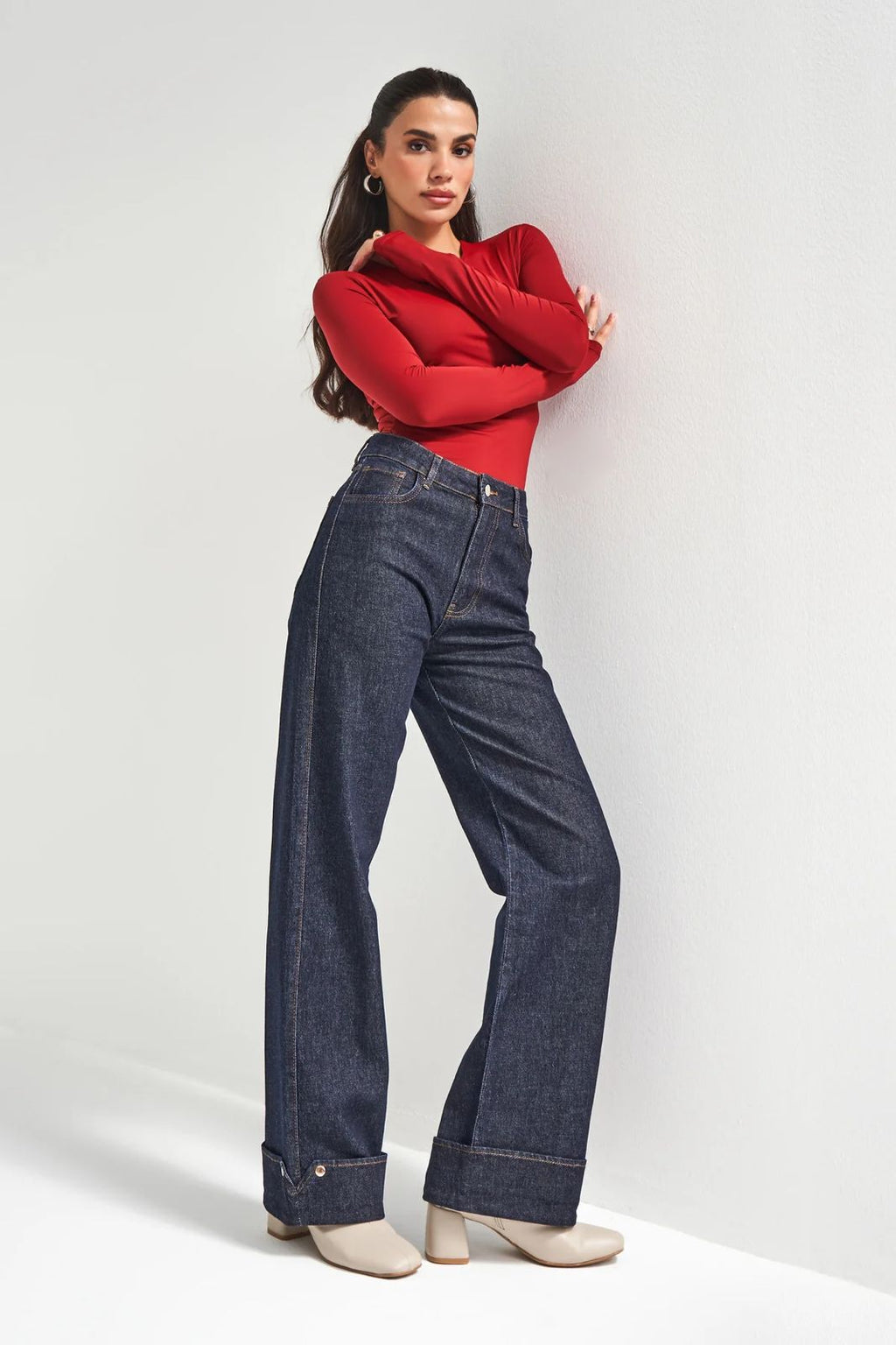 Dark Indigo Cuffed Straight-Leg Jeans