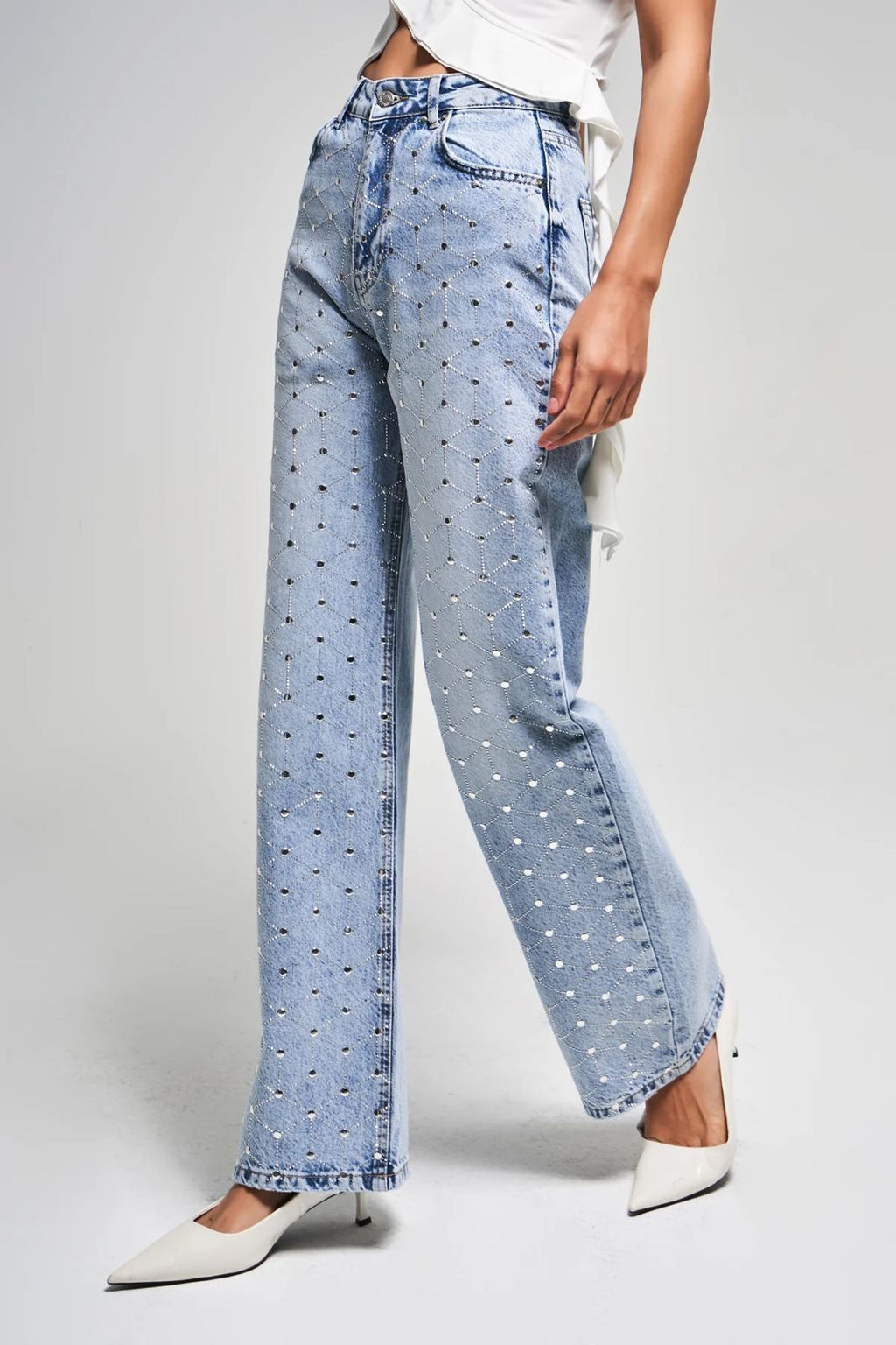 Light Wash Studded Geometric Jeans