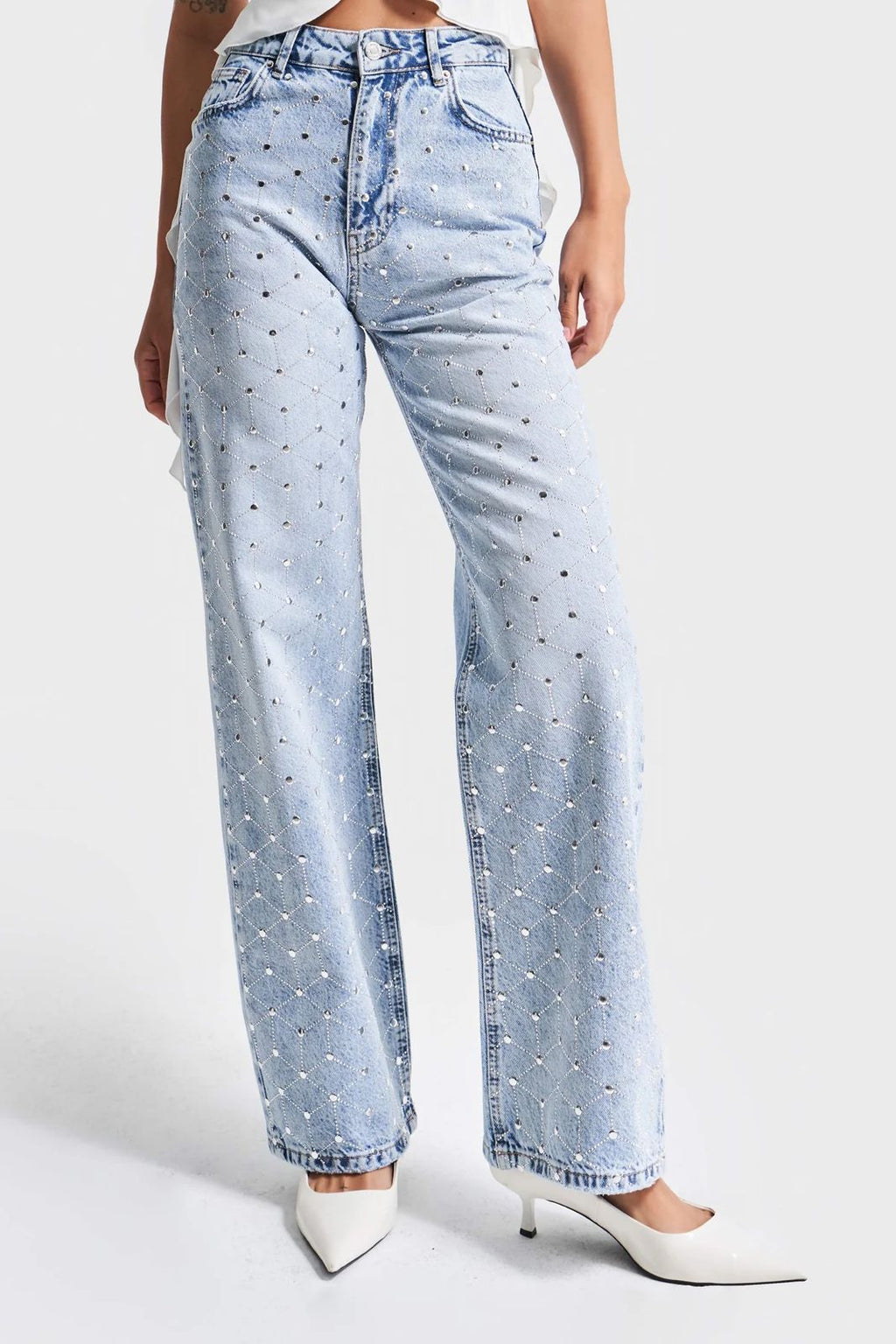 Light Wash Studded Geometric Jeans