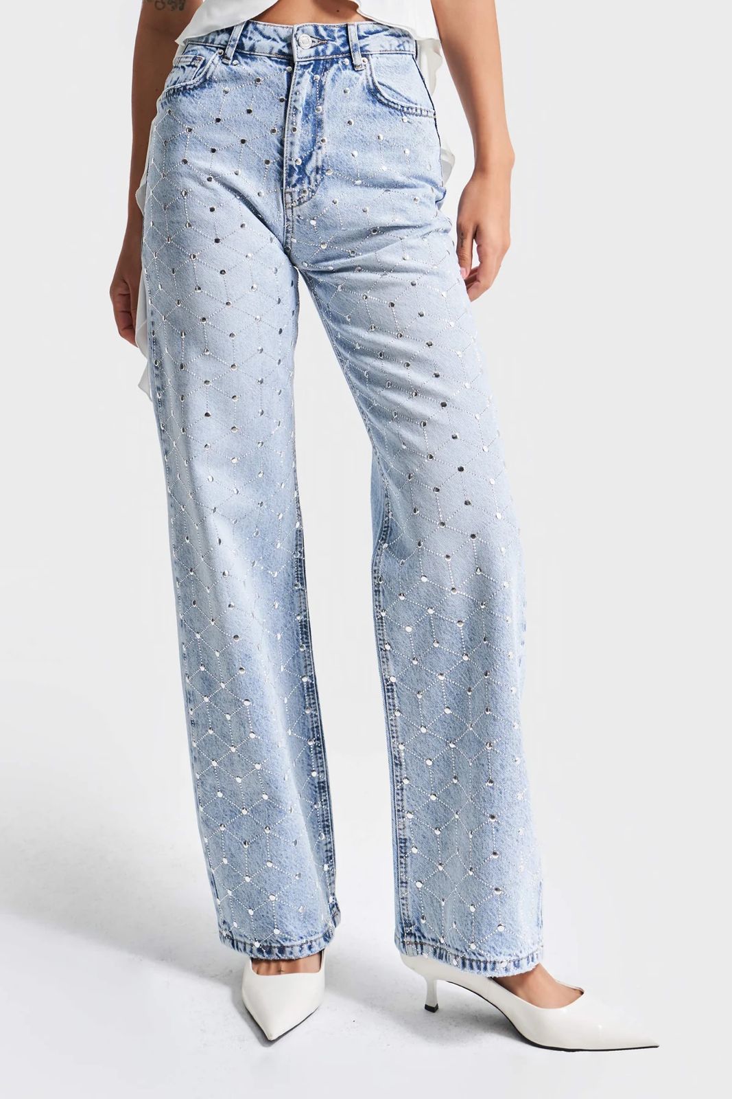 Light Wash Studded Geometric Jeans