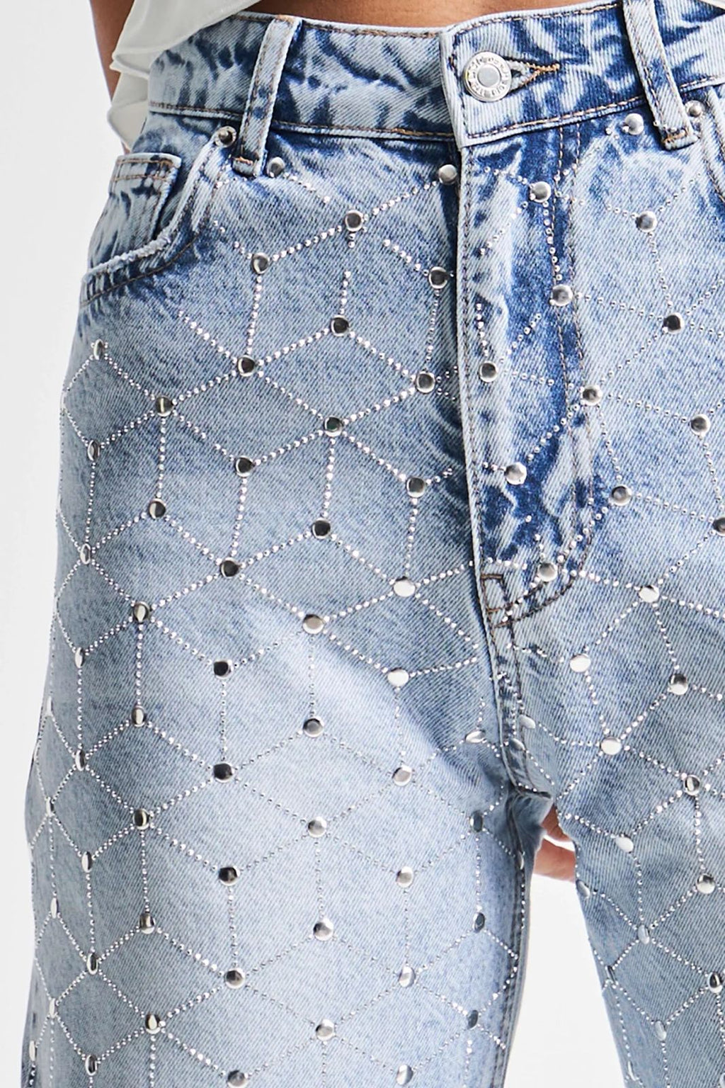 Light Wash Studded Geometric Jeans