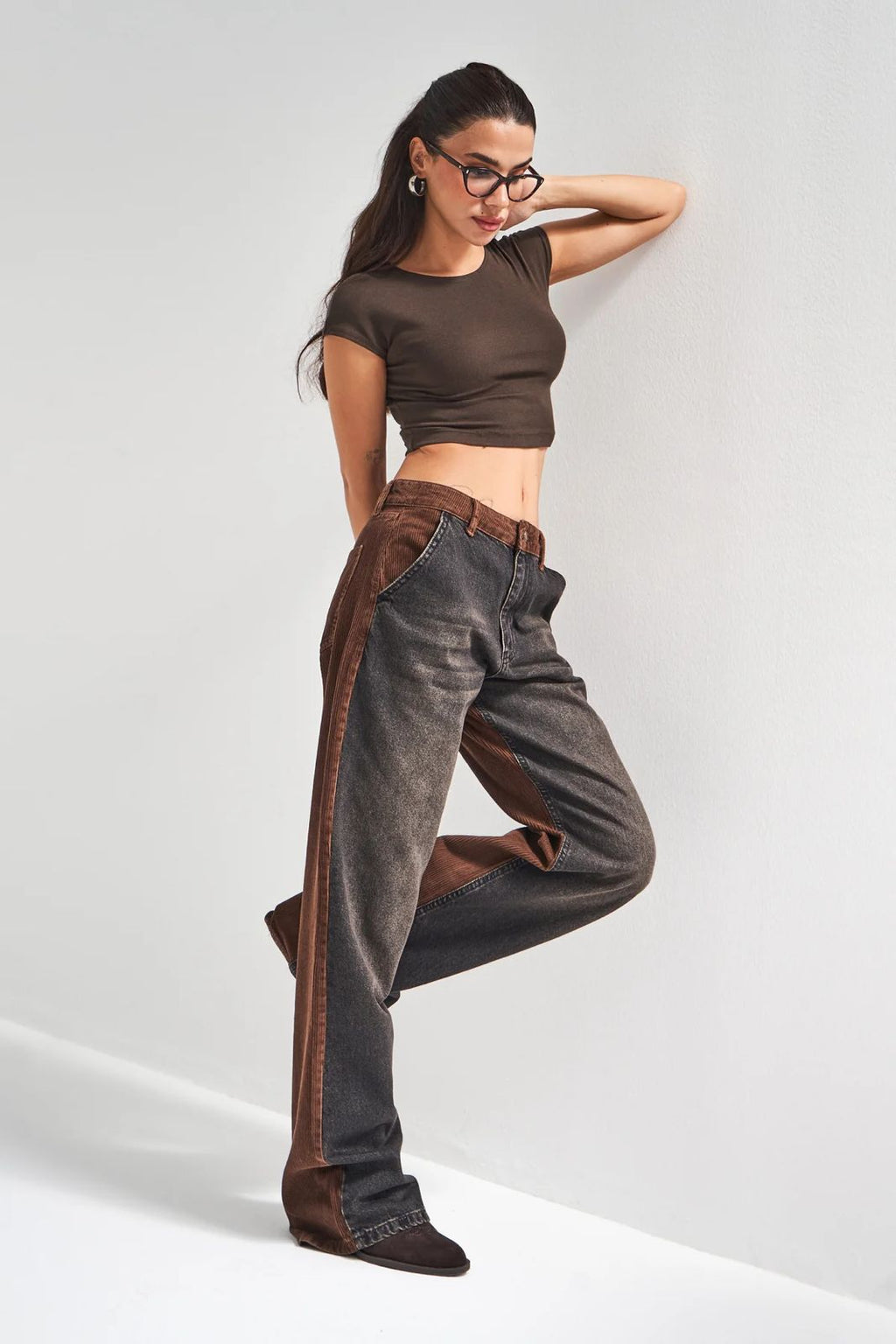 Two-Tone Corduroy Panel Jeans